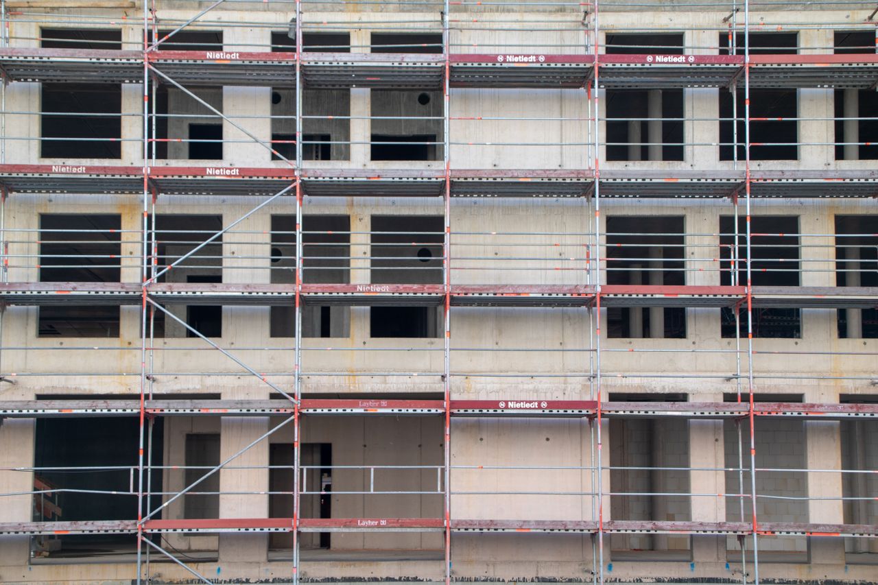 about-02 Scaffolding structure on a building construction site in Hamburg, Germany.